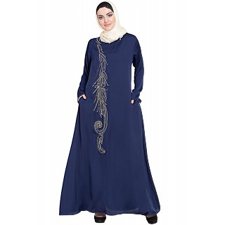 Umbrella abaya with simple stonework- Navy Blue